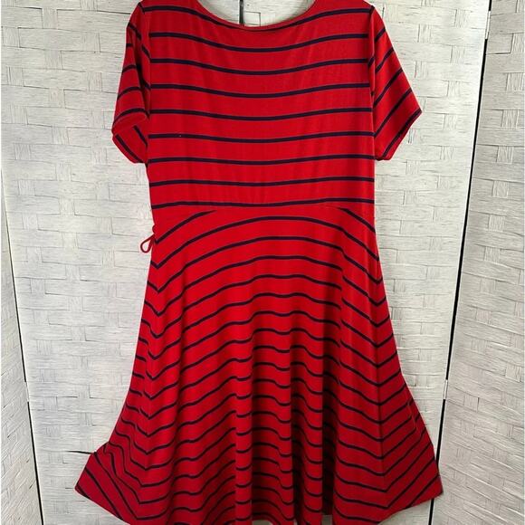 Torrid Wrap Dress Red with navy stripes, short sleeve preppy every day plus size - Picture 4 of 10